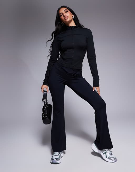 ASOS DESIGN zip up polyamide seamed top in black | ASOS
