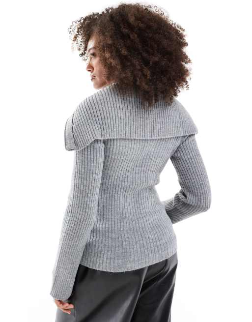 ASOS DESIGN zip up rib knit cardigan in gray