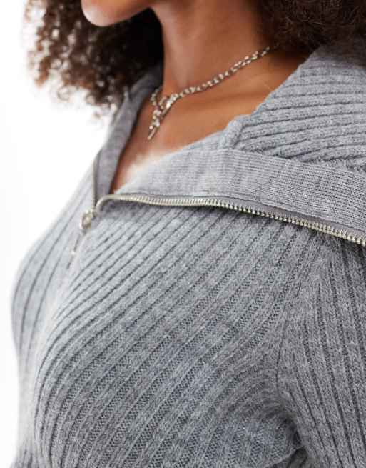 ASOS DESIGN zip up rib knit cardigan in gray