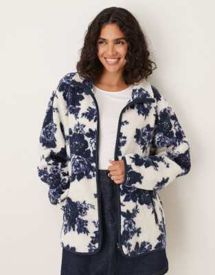 Asos Design Zip Up Teddy Fleece In Blue