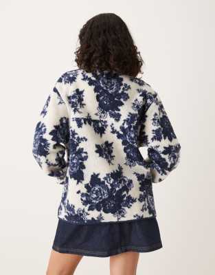 Asos Design Zip Up Teddy Fleece In Blue