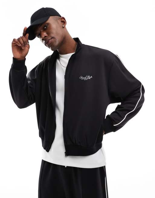 ASOS DESIGN zip up track jacket with side piping in black - part of a set