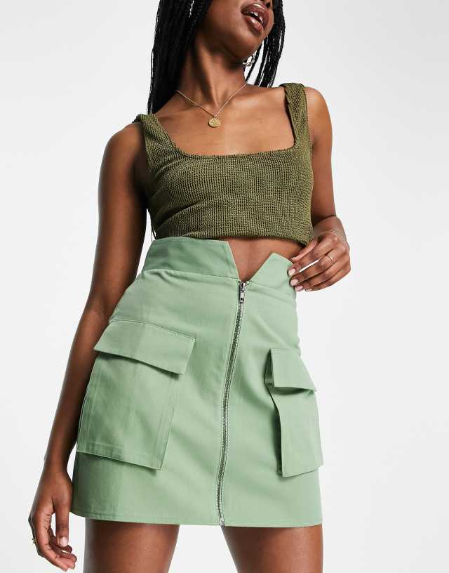 ASOS DESIGN zip up utility mini skirt in green