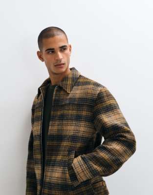 Asos Design Zip Up Wool Look Jacket In Neutral