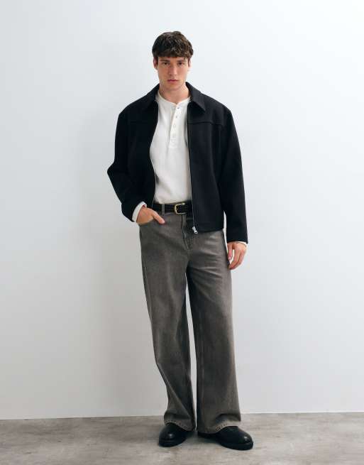 ASOS DESIGN zip up wool look jacket in black, 3 of 5
