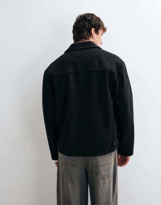 ASOS DESIGN zip up wool look jacket in black, 4 of 5