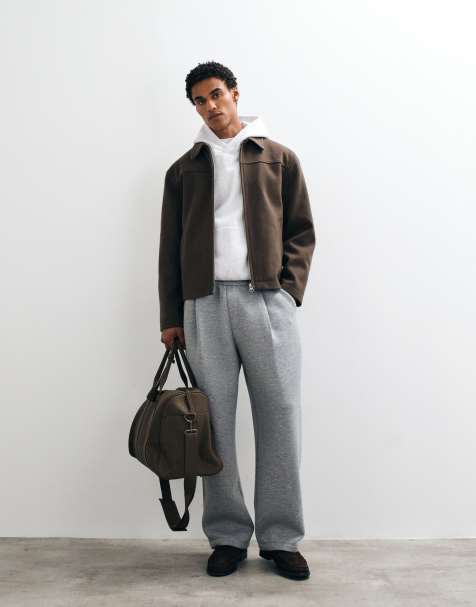ASOS DESIGN zip up wool look jacket in brown - view 1