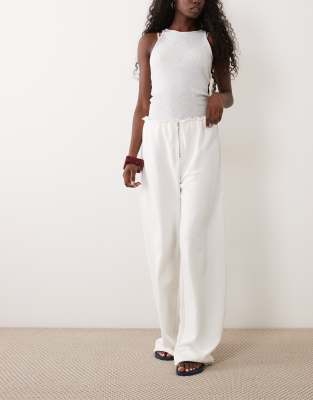 Asos Design Zip Wide Leg Pants In White
