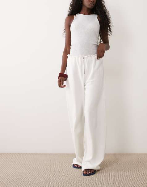 ASOS DESIGN Zip wide leg trouser in white - view 1