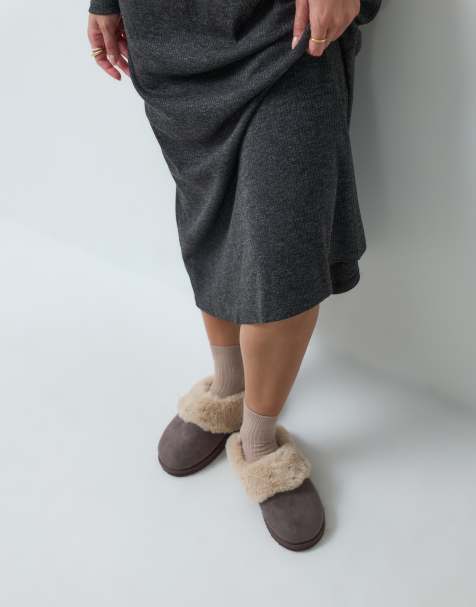 ASOS DESIGN Zippy cuffed closed toe slipper in chocolate suedette - view 1