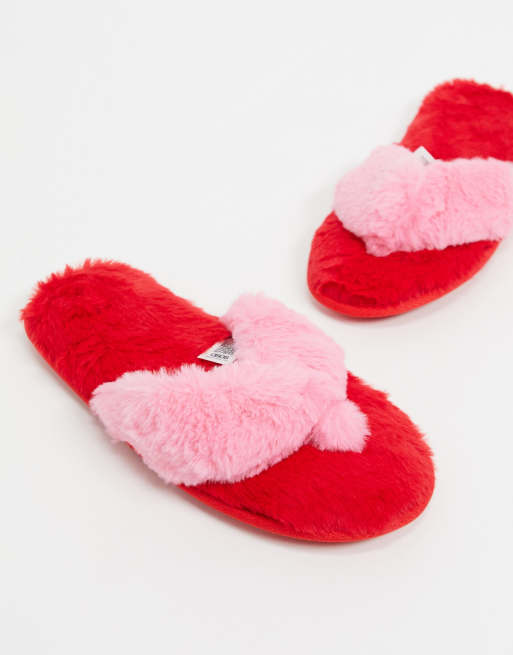 Red faux best sale fur slippers