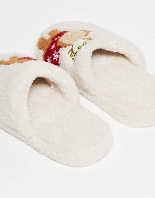 ASOS DESIGN - Zizi - Cremehvide hjemmesko med cavapoo-broderier i imiteret lammeskind, 4 af 4