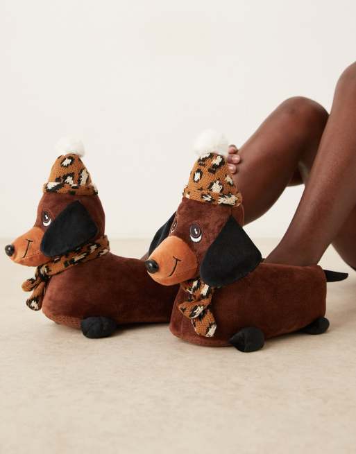 ASOS DESIGN - Zizzle - Teckel-pantoffels in bruin, 2 van 4