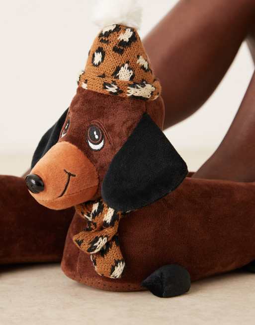 ASOS DESIGN Zizzle wiener dog slippers in brown, 4 of 4
