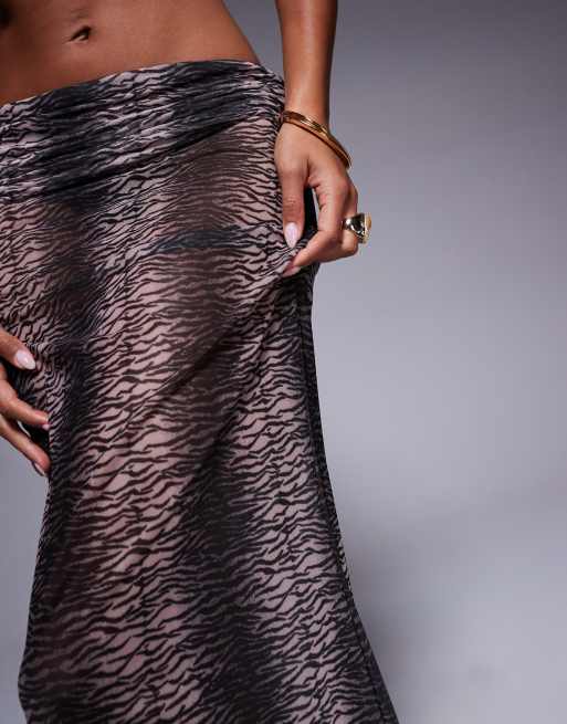 ASOS DESIGN Zoe fold down mesh beach skirt in in zebra, 5 of 5