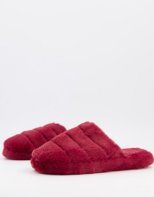 ASOS DESIGN Zoe quilted slider slippers in berry