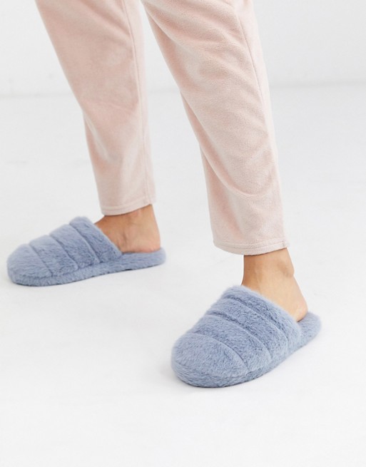 ASOS DESIGN Zoe quilted slider slippers in blue