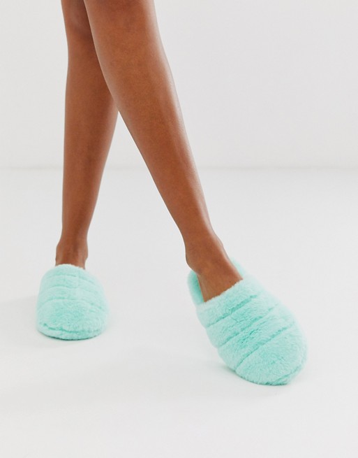 ASOS DESIGN Zoe quilted slider slippers in turquoise