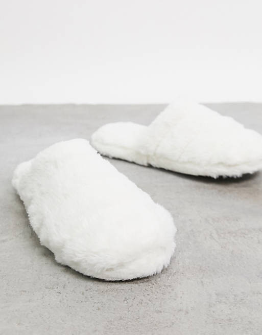 ASOS DESIGN Zoe quilted slider slippers in white