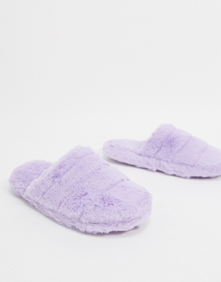 ASOS DESIGN Zoe quilted slipper slides in lilac-Purple