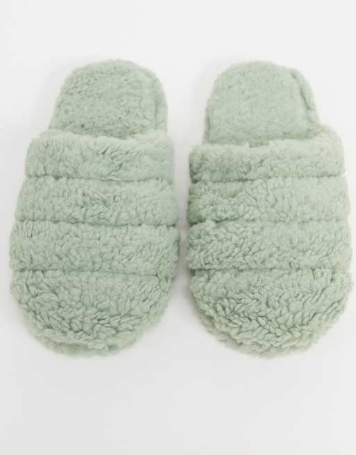 ASOS DESIGN Zoe quilted slipper slides in sage green