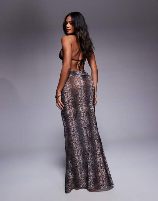 ASOS DESIGN - Zoe - Strandnederdel i mesh med foldekant og zebraprint, 3 af 5