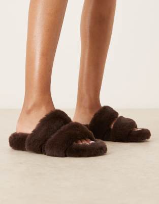 Asos Design Zoey Double Strap Mule Slippers In Brown