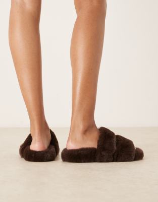 Asos Design Zoey Double Strap Mule Slippers In Brown