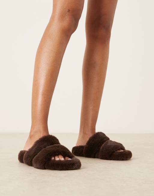 ASOS DESIGN Zoey double strap mule slipper in chocolate