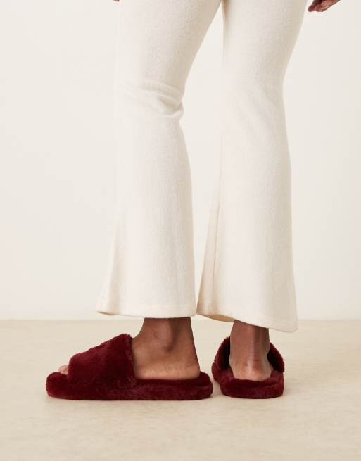 ASOS DESIGN Zofia mule slippers in burgundy fur