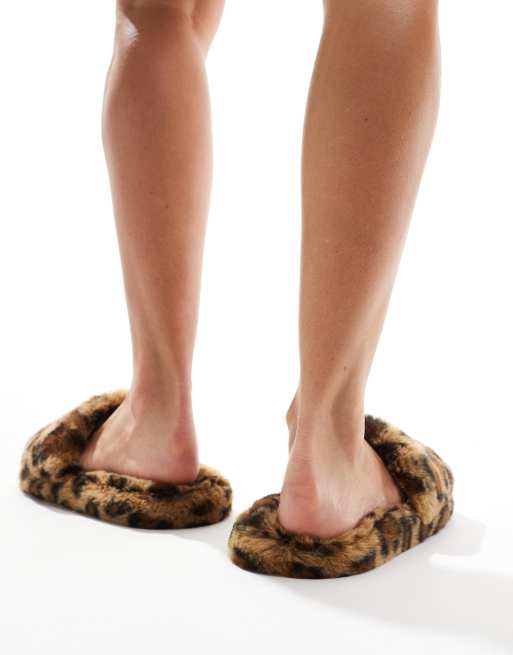 ASOS DESIGN Zofia mule slippers in leopard fur