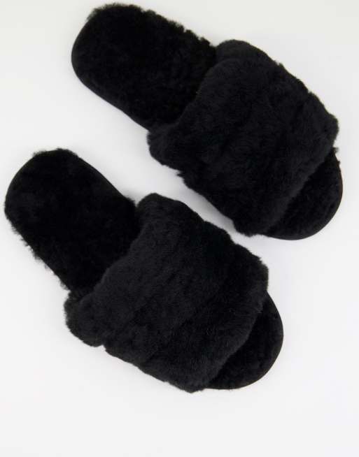 ASOS DESIGN - Zola - Chaussons en peau de mouton de qualité supérieure - Noir 