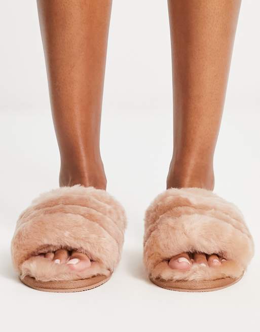 ASOS DESIGN Zola premium sheepskin slippers in beige | ASOS