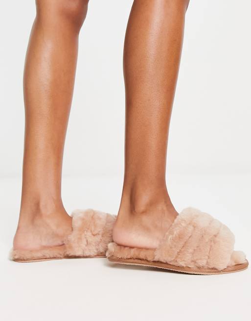 ASOS DESIGN Zola premium sheepskin slippers in beige | ASOS