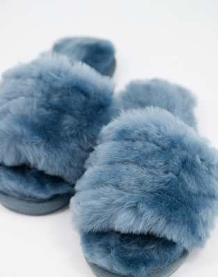 blue sheepskin slippers
