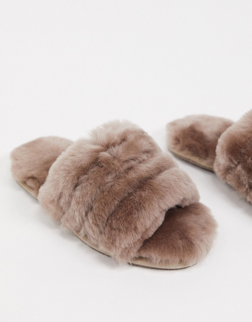 ASOS DESIGN Zola premium sheepskin slippers in mink-Brown