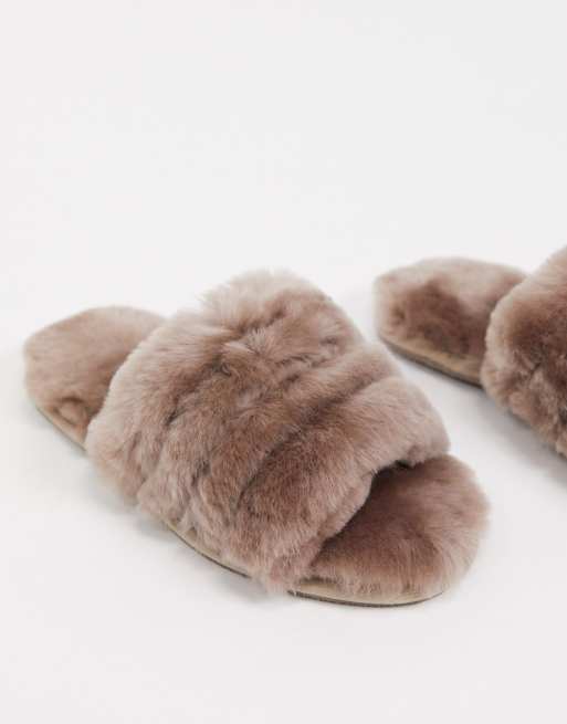 ASOS DESIGN Zola premium sheepskin slippers in mink | ASOS