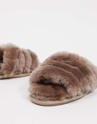 asos design nola premium sheepskin slippers in beige