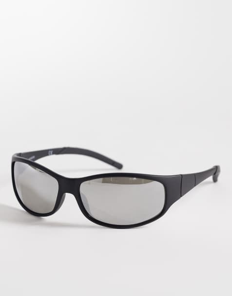 ASOS DESIGN - Zonnebril met matzwart wrap-montuur en spiegelglazen - view 1