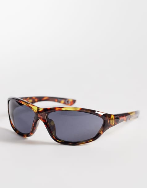 ASOS DESIGN - Zonnebril met wrap-design, tortoise montuur en rookglazen - view 1