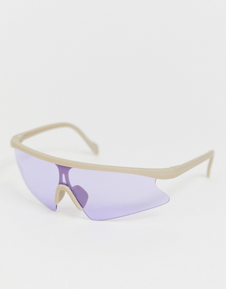 ASOS DESIGN - Zonnebril met zonneklep en half montuur in grijs met lila glazen