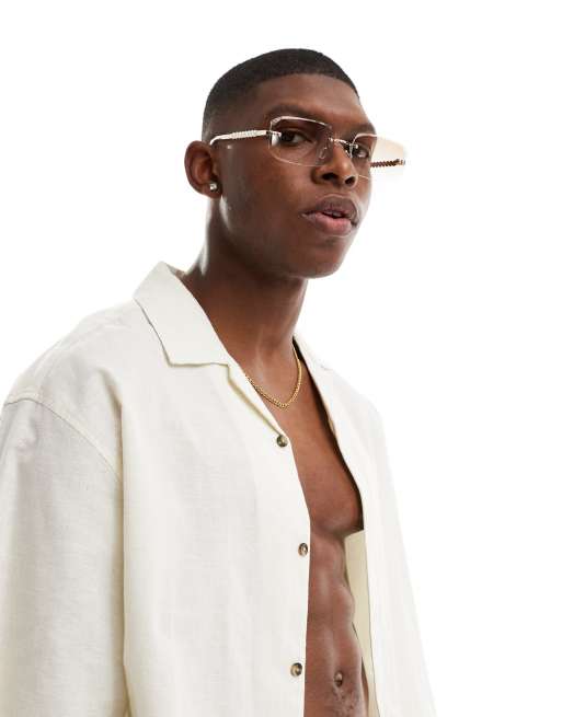 ASOS DESIGN - Zonnebril zonder montuur in goud met parel details, 3 van 4
