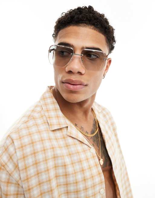 ASOS DESIGN - Zonnebril zonder rand in zilver en tortoise