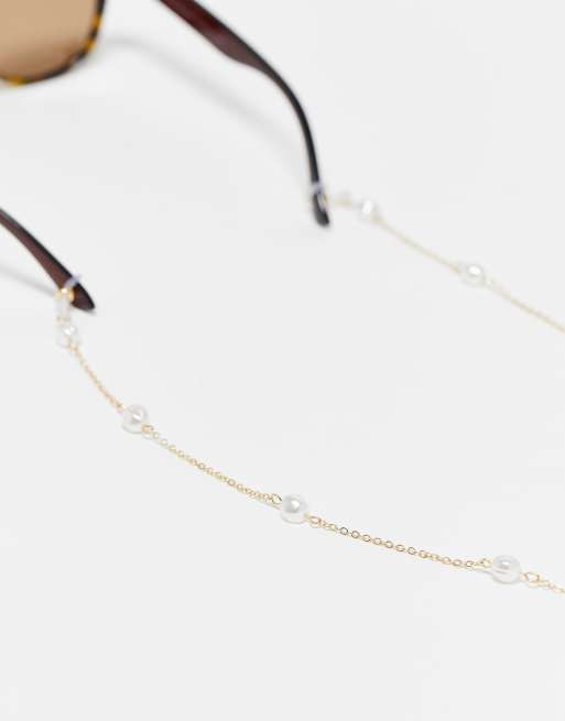 ASOS DESIGN - Zonnebrilketting met imitatie-zoetwaterparels in goudkleur 