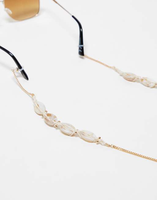 ASOS DESIGN - Zonnebrilketting met imitatieschelpjes in goudkleur