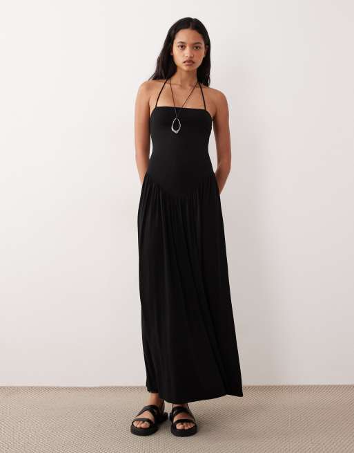 ASOS DESIGN - Zonnejurk met verlaagde taille en halternek in zwart, 2 van 4