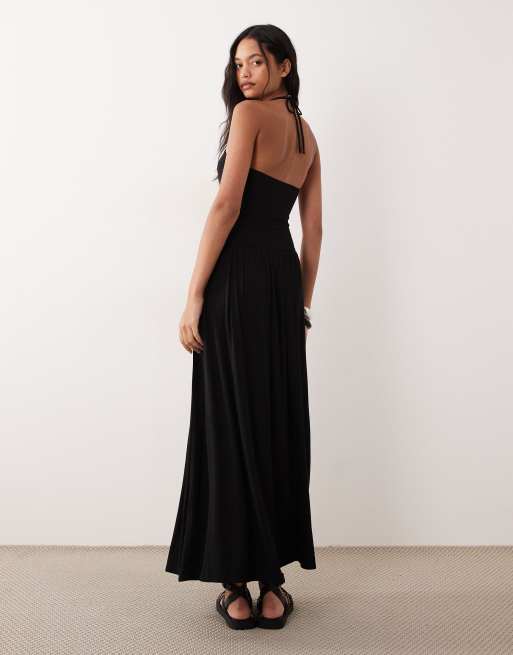 ASOS DESIGN - Zonnejurk met verlaagde taille en halternek in zwart, 4 van 4