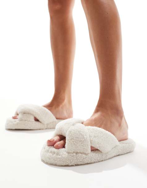 ASOS DESIGN - Zora - Pantofole sabot in pile borg color crema con design incrociato - view 1