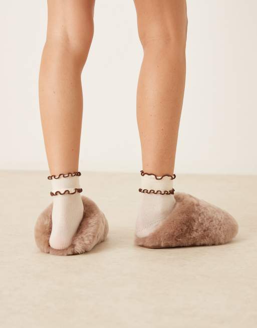 ASOS DESIGN - Zori - Mules en peau de mouton de qualité supérieure - Taupe, 4 de 4