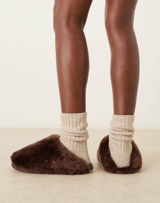 Asos Design Zori Premium Sheepskin Mules In Brown